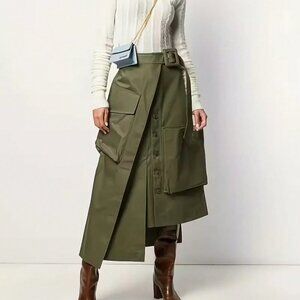 Casual Army Green Women's Asymmetric Cargo Skirt